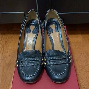 Chloe leather block heel black loafer